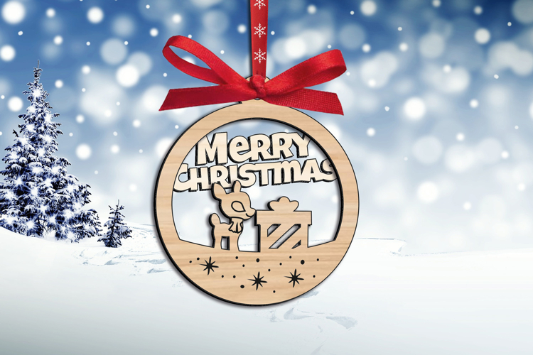 Holiday Deer Present SVG Merry Christmas Ornament Laser Gift