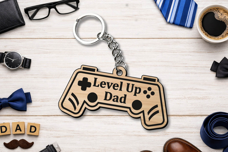 Laser SVG Level Up Dad Father Day Keychain Gift Grandpa