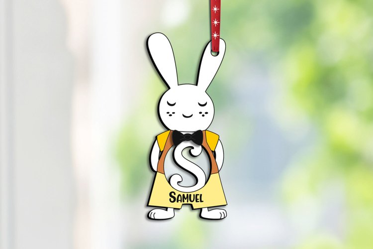 Letter S Easter Bunny Basket Tag Ornament Male SVG Laser