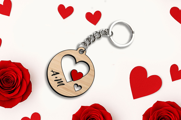 Round Hearts SVG Key Chain Valentines Day Gift Love Laser