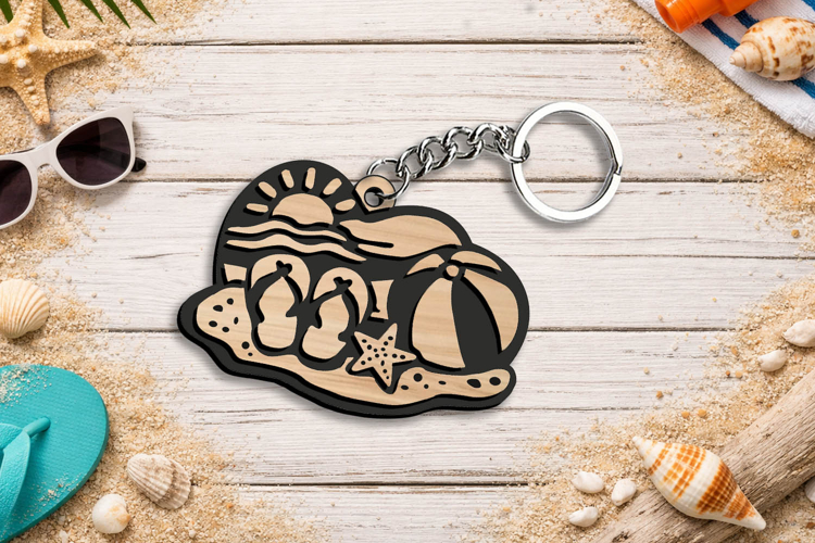 SVG Beach Summer Ball Flip-Flops Keychain Gift Laser Gift