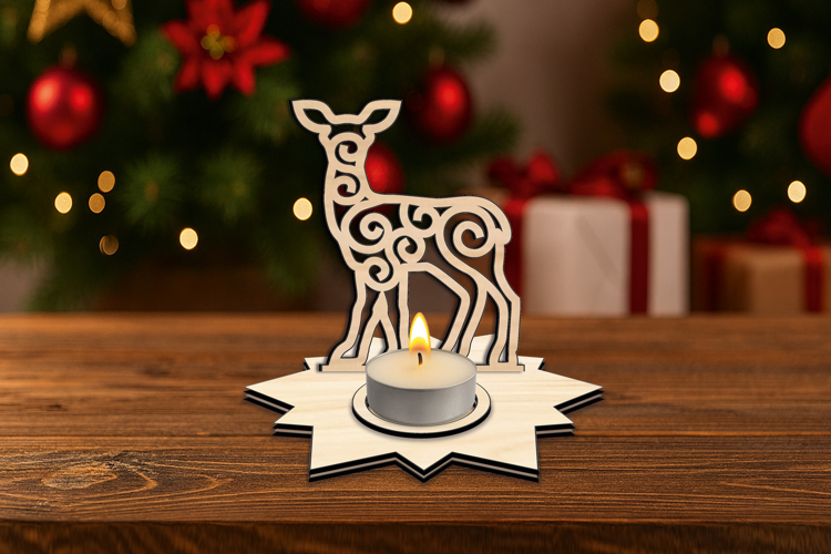 SVG Christmas Fawn Holiday Candle Holder Tree Star Present
