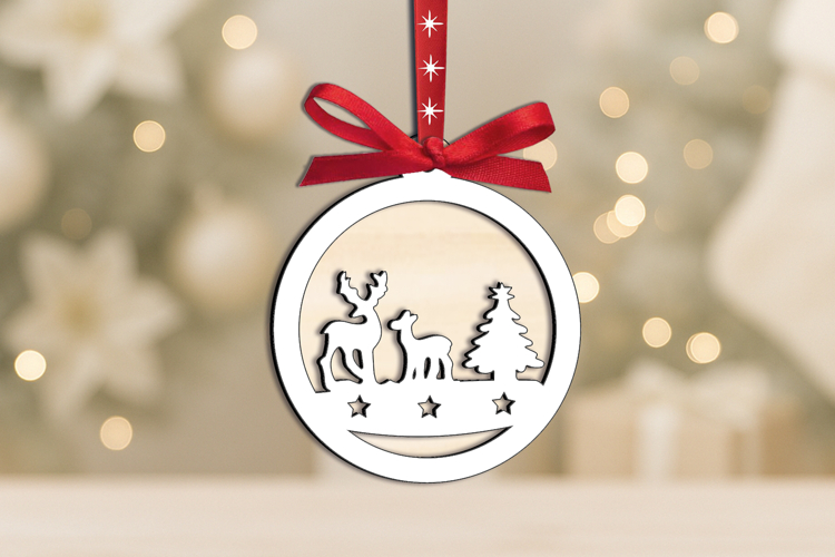 SVG Round Holiday Deer Merry Christmas Ornament Laser Gift