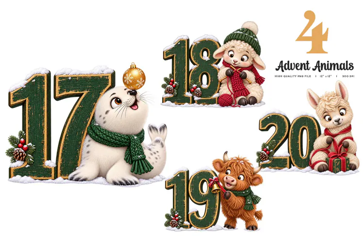 Advent Animals Clipart Numbers 17 to 20