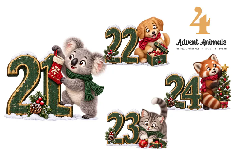 Advent Animals Clipart Numbers 21 to 24