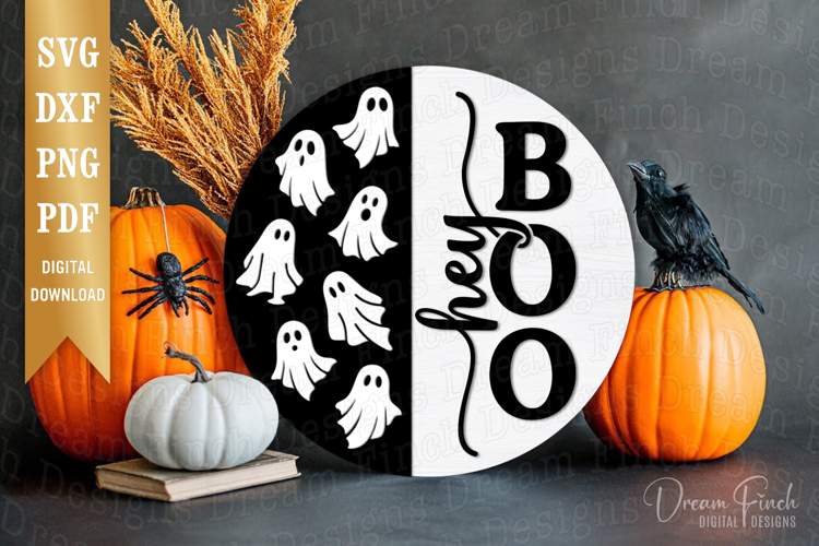Hey Boo Door Hanger SVG DXF EPS Cut Files for Halloween