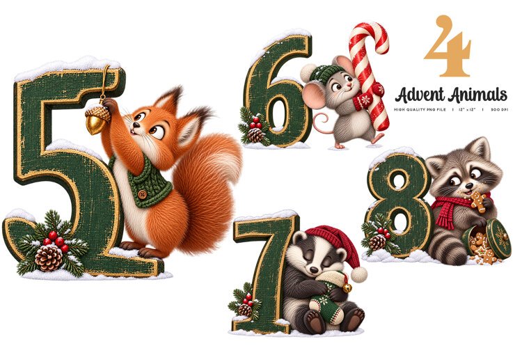 Advent Animals Clipart Numbers 5 to 8 example image 1