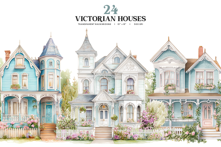 Watercolor Victorian House Clipart