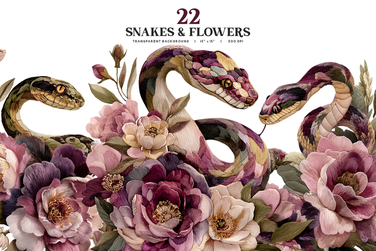 Dark Floral Snake Clipart Set
