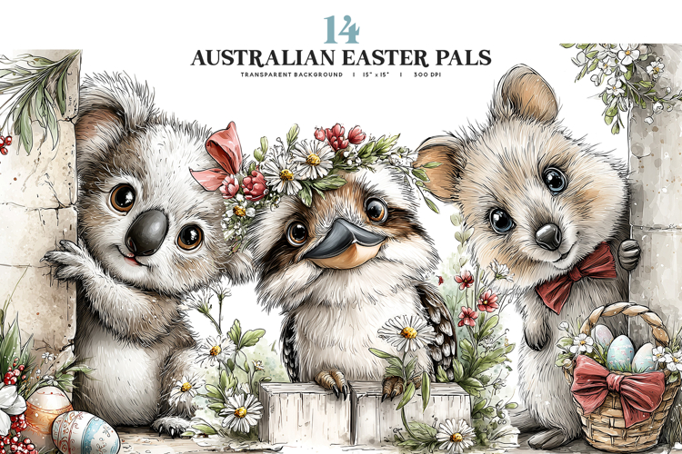 Aussie Easter Animals Clipart Bundle Peeking PNGs