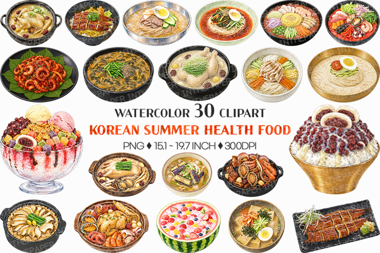 Korean Summer Health Food | Watercolor Cuisine Clipart PNG