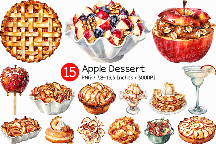 Apple Dessert PNG | Watercolor apple pie cake pastry sweet