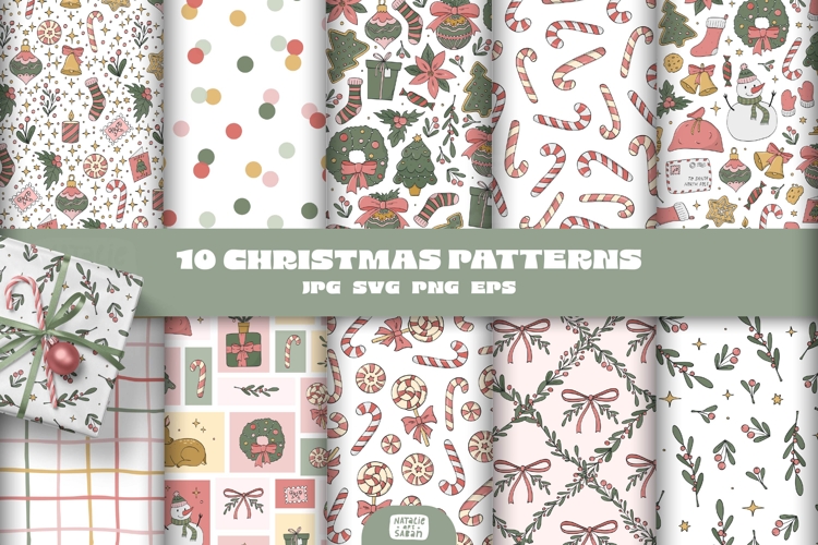 10 CHRISTMAS SEAMLESS PATTERNS | PNG JPG EPS SVG