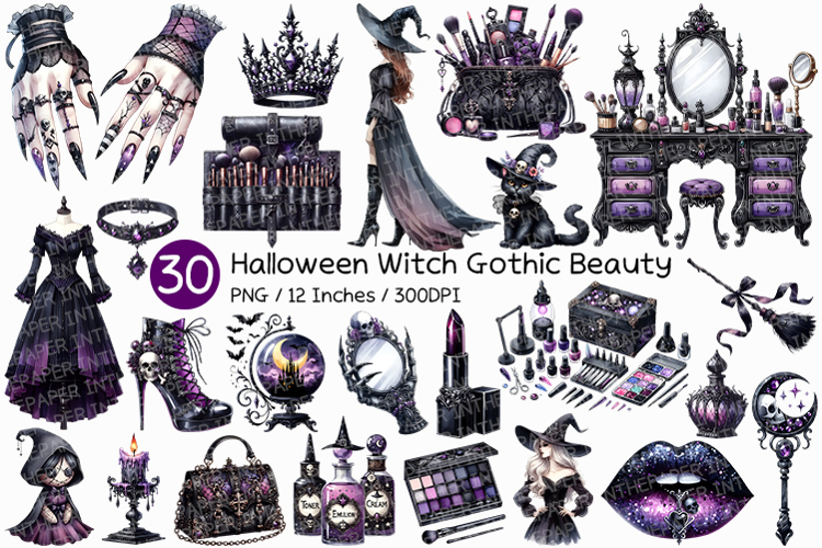 Halloween Witch Gothic Beauty | Watercolor Cosmetics PNG