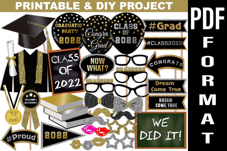 Class Of 2022 Graduation Photo Booth Props Black Gold