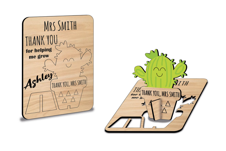 3D Pop-up Teacher Gift Cactus Card SVG Laser Appreciation example image 1