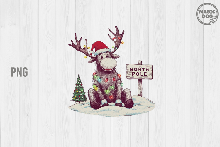Retro Christmas Moose|Vintage North Pole Reindeer Santa Hat