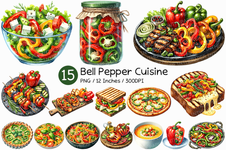 Green Bell Pepper Cuisine | Watercolor Vegetable Food PNG