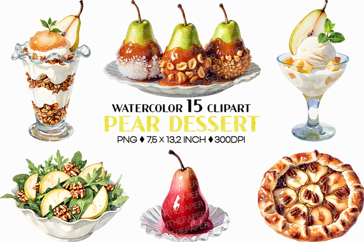 Pear Dessert | Watercolor fruit bakery sweet elegant Clipart