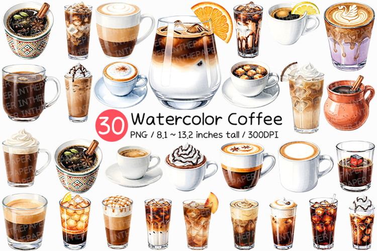 Watercolor Coffee | Latte Espresso Cappuccino Mocha Iced PNG