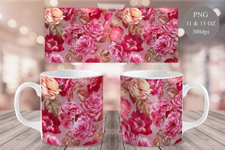 Vintage Flowers Mug Sublimation | Floral Mug Wrap 11 & 15 oz