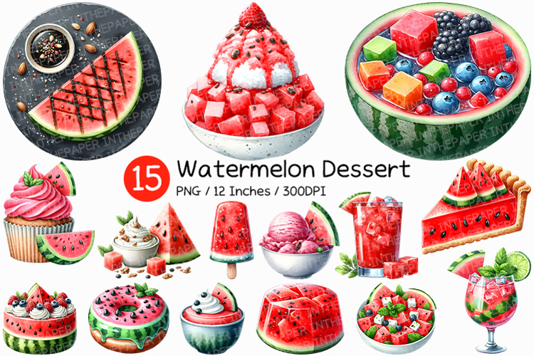 Watermelon Dessert | Watercolor Fruit Sweet Treats Cake PNG