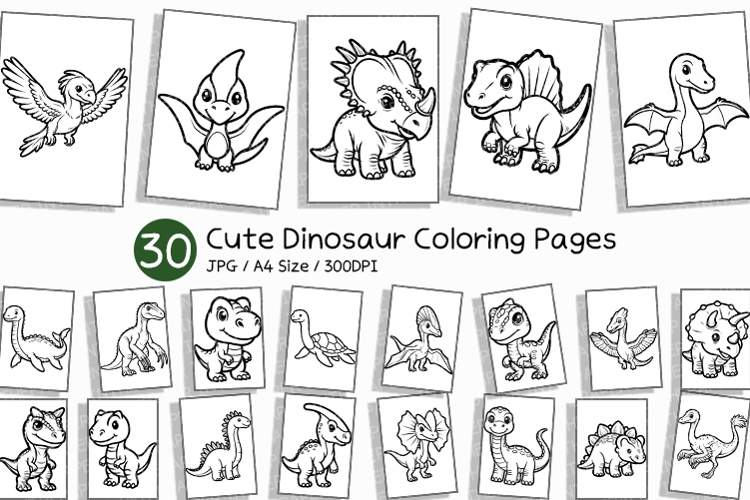 Cute Dinosaur Coloring Pages | kids cartoon line art animal