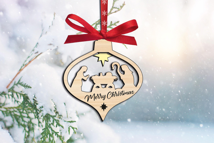 Arabesque Nativity Merry Christmas Ornament SVG Laser Decor