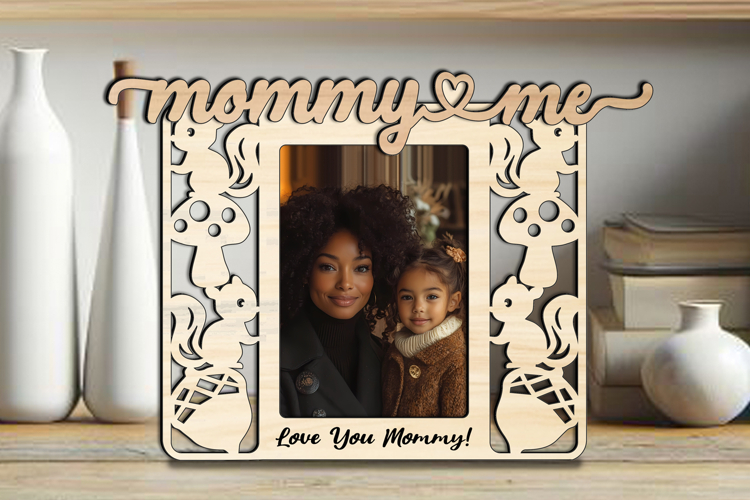 Autumn Mommy and Me SVG Kid Frame Photo Laser Squirrel Acorn