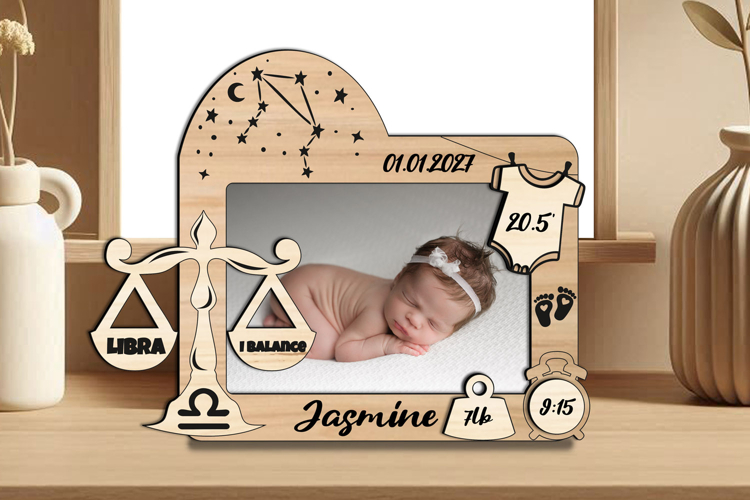 Libra SVG Zodiac Baby Photo Frame Present Newborn Pic Laser