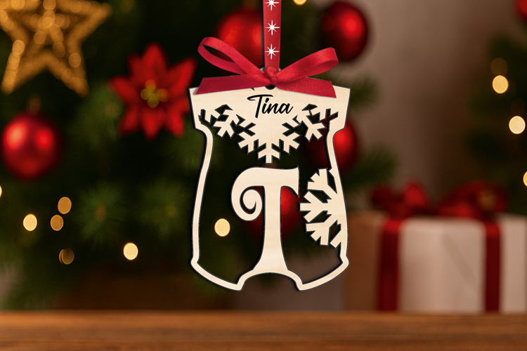 Baby Christmas Letter T SVG Laser Onesie Ornament Newbron