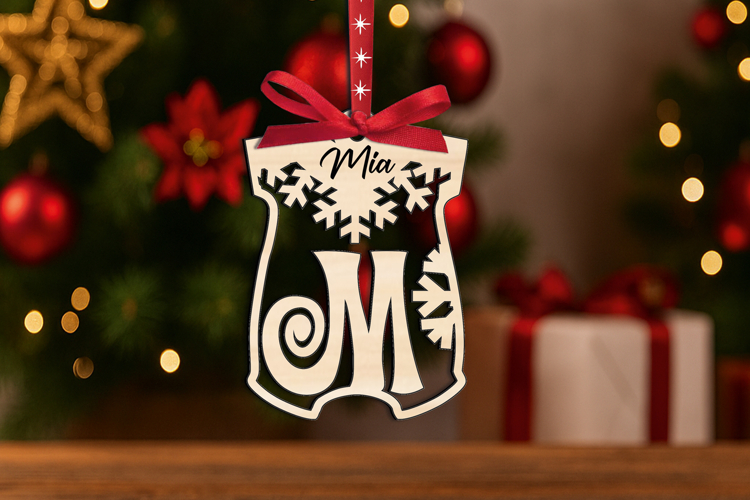 Baby Onesie Letter M SVG Christmas Ornament Laser Alphabet