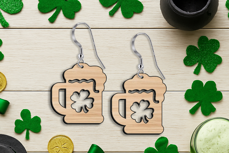 Beer Mug Four-Leaf Clover Earring Patrick Day SVG Lucky Gift