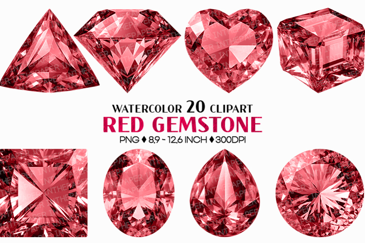 Red Gemstone | Watercolor ClipArt PNG Jewel Crystal Ruby