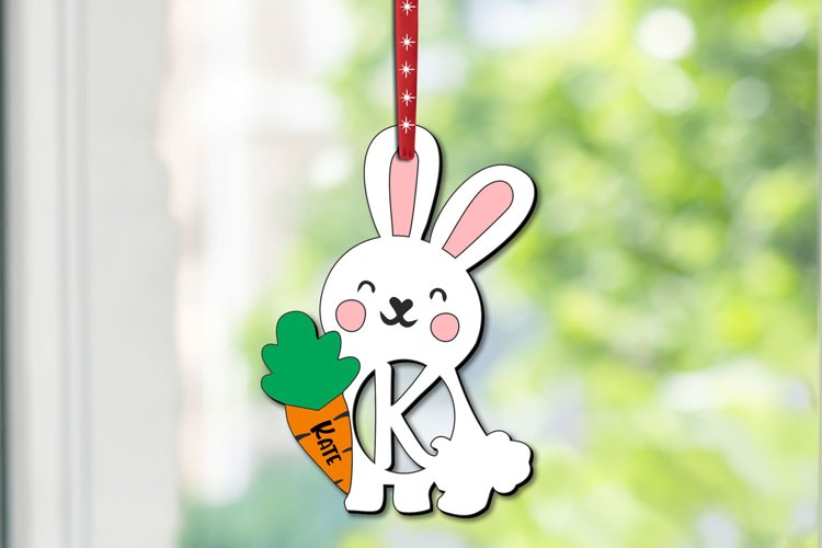 Bunny Easter Ornament Letter K Rabbit SVG Basket Name Tag