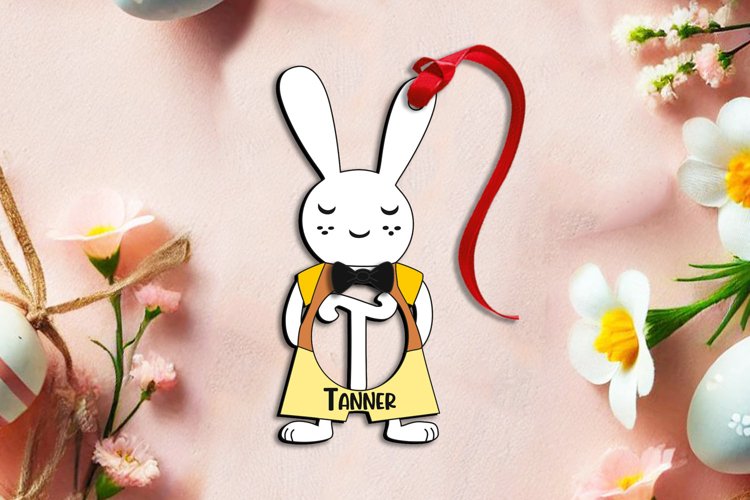 Bunny Letter T Easter Basket Tag Ornament SVG Laser Male