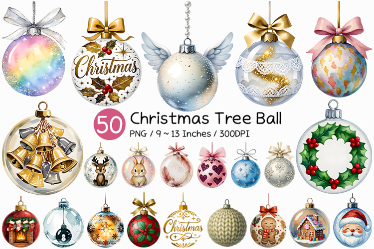 Christmas Tree Ball | Watercolor Ornament Clip art Holiday