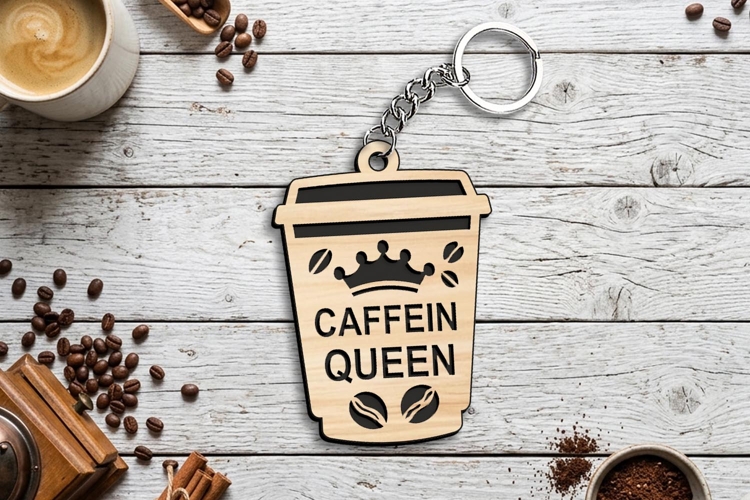 Caffein Queen Cup Keychain Gift SVG Laser Present Takeaway