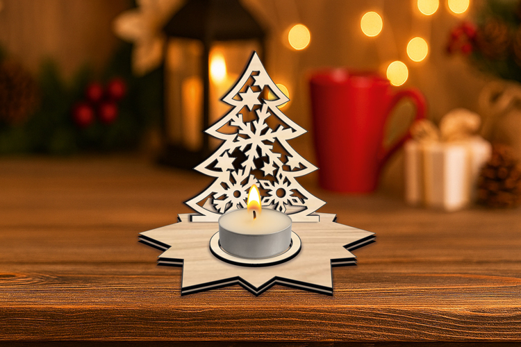 Candle Holder Holiday Christmas Tree SVG Star Design Present