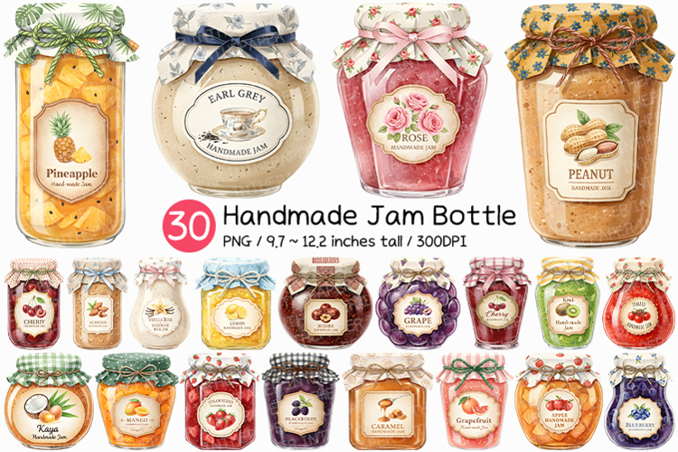 Handmade Jam Bottle | Watercolor png Glass Jar Mango Berry