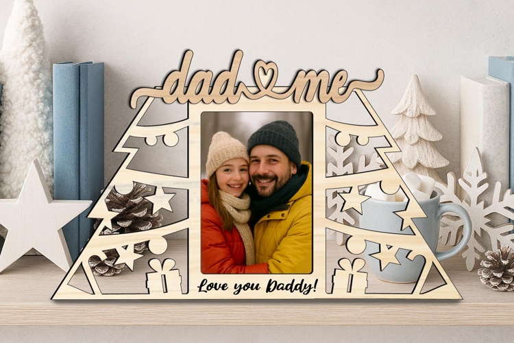 Christmas Dad and Me SVG Photo Frame Winter Laser Present