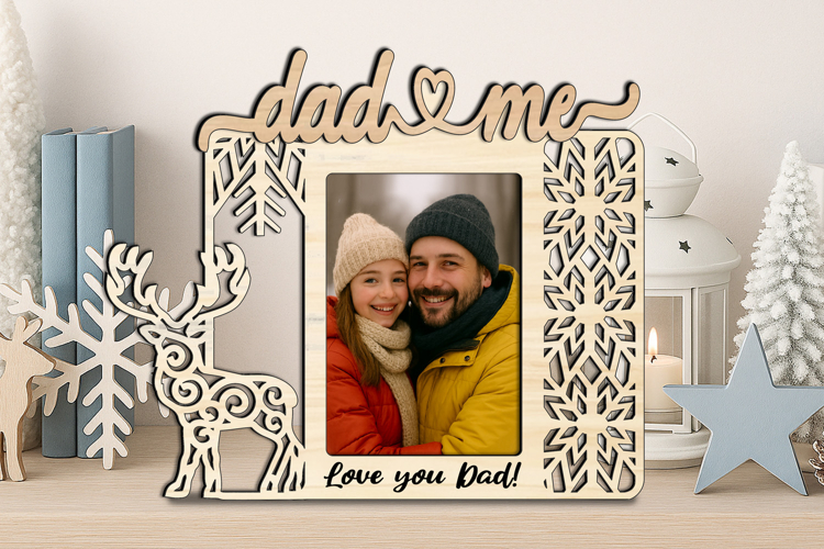 Christmas Deer Dad and Me Photo Frame SVG Home Present Laser