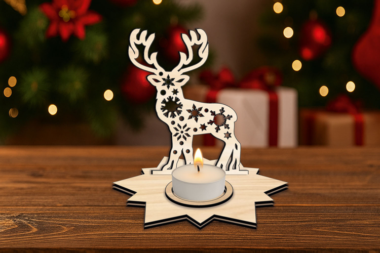 Christmas Deer SVG Holiday Candle Holder Tree Star Base Gift