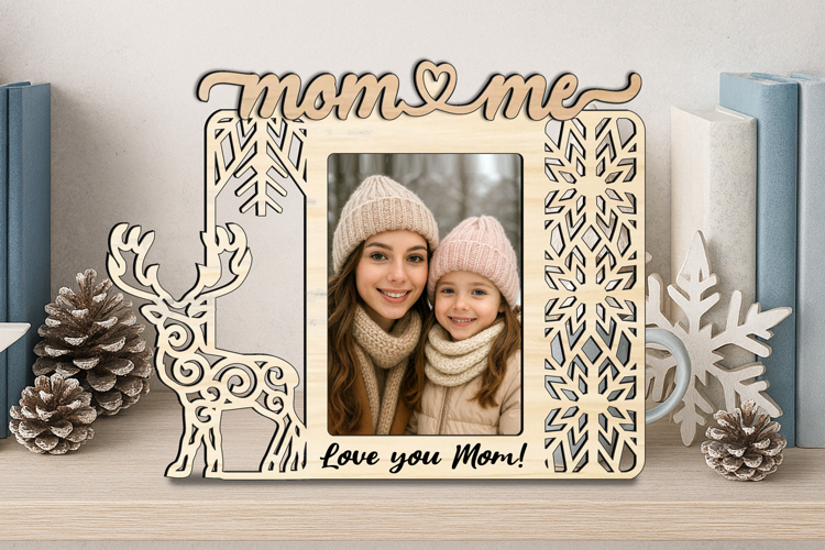 Christmas Deer SVG Mom and Me Photo Frame Gift Laser Winter