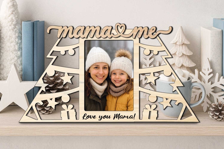 Christmas Mama and Me SVG Winter Photo Frame Laser Present