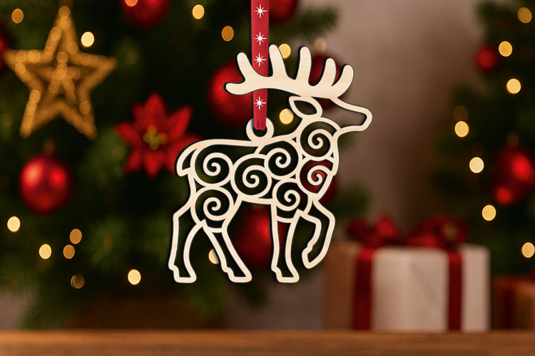 Christmas Ornament SVG Moose Holiday Winter Pattern Laser