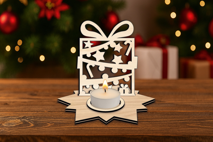 Christmas Pattern Holiday Present SVG Laser Candle Holder