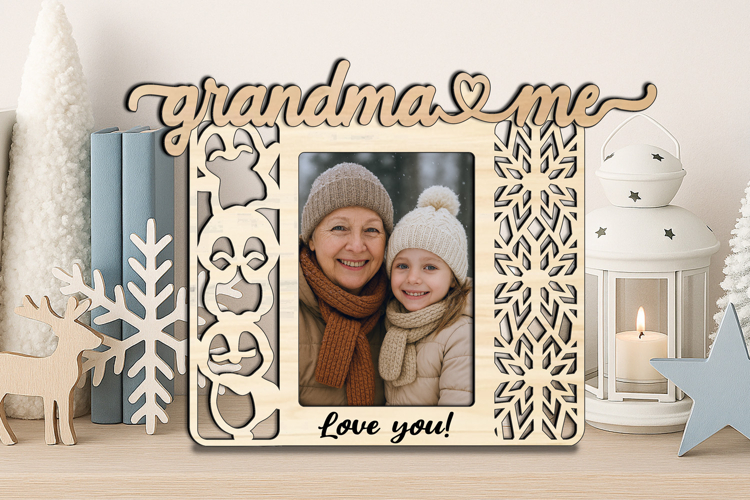 Christmas Penguin Grandma and Me SVG Photo Frame Laser Gift
