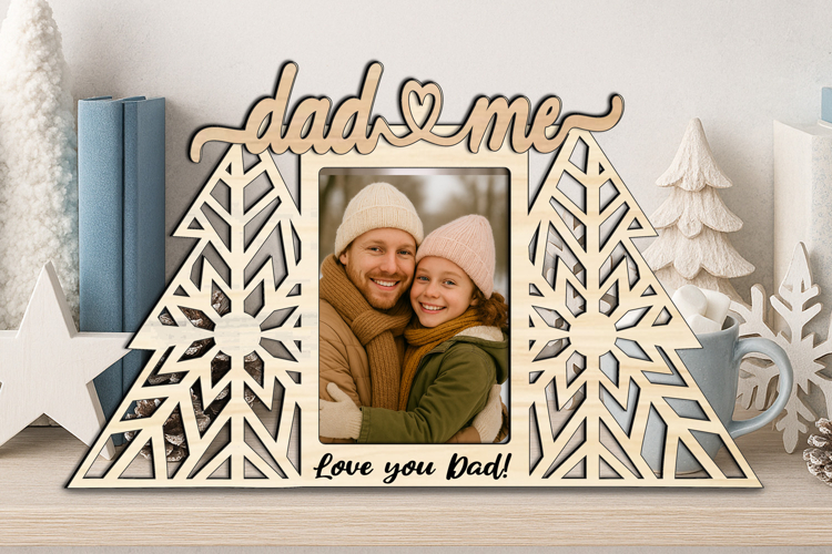 Christmas Tree Dad and Me Photo Frame SVG Laser Gift Present