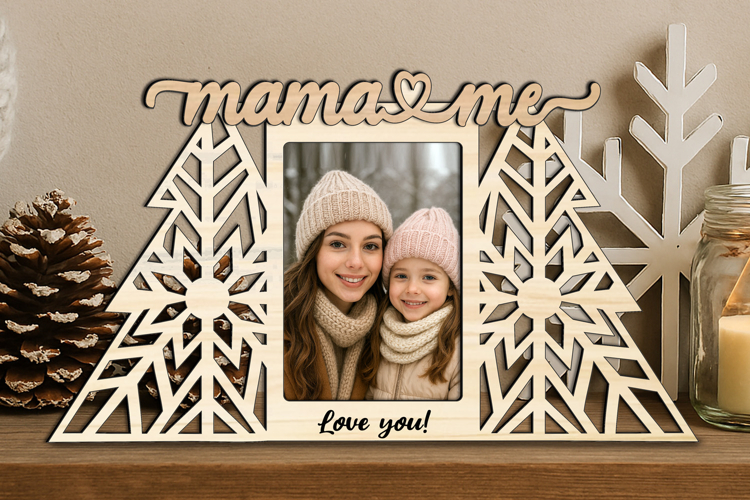 Christmas Tree Mama and Me SVG Photo Frame Winter Laser Gift